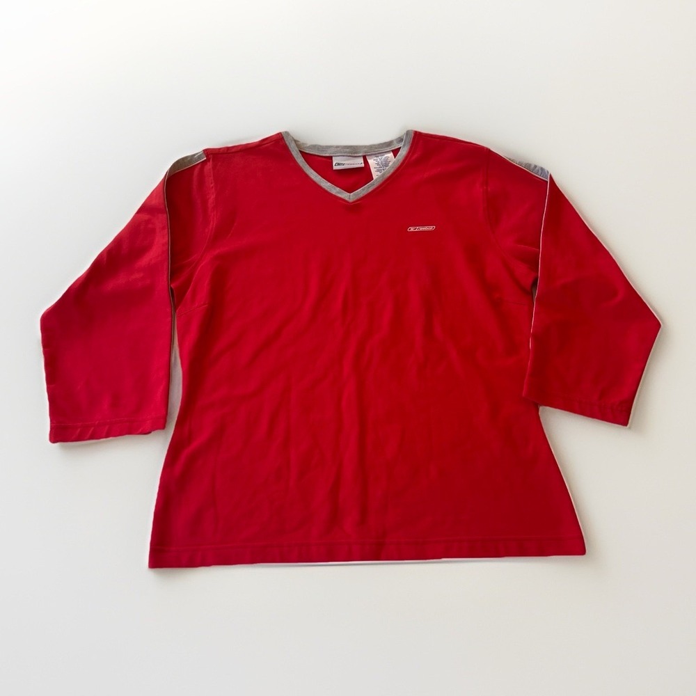 4/$25 Sale! Reebok Women's 3/4 Sleeve Top Red Gray‎ Stripes Size Large Athletic